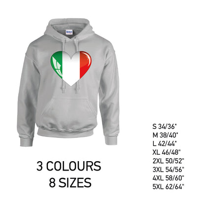 HD09 Italy Heart Unisex Cotton Hoodie 8 sizes 3 Colours Available Latex printed