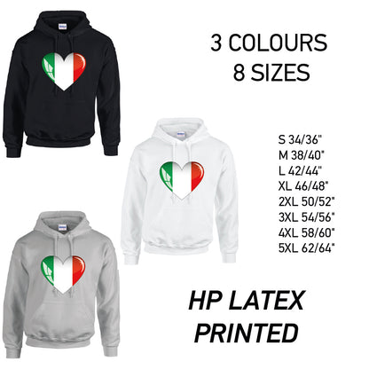 HD09 Italy Heart Unisex Cotton Hoodie 8 sizes 3 Colours Available Latex printed