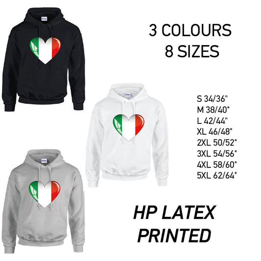HD09 Italy Heart Unisex Cotton Hoodie 8 sizes 3 Colours Available Latex printed