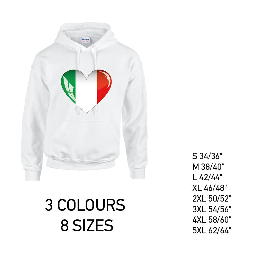 HD09 Italy Heart Unisex Cotton Hoodie 8 sizes 3 Colours Available Latex printed
