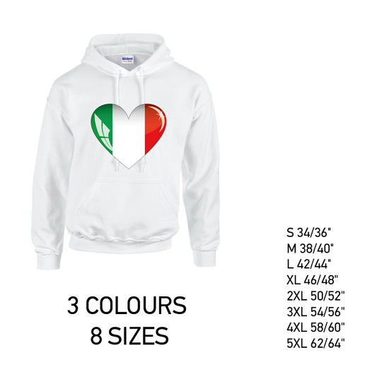 HD09 Italy Heart Unisex Cotton Hoodie 8 sizes 3 Colours Available Latex printed