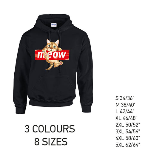 HD10 Meow Cat Animal Unisex Cotton Hoodie 8 sizes 3 Colours Available Latex printed