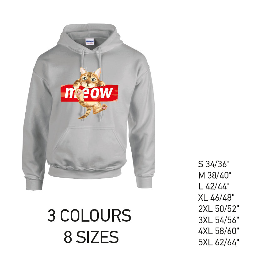 HD10 Meow Cat Animal Unisex Cotton Hoodie 8 sizes 3 Colours Available Latex printed