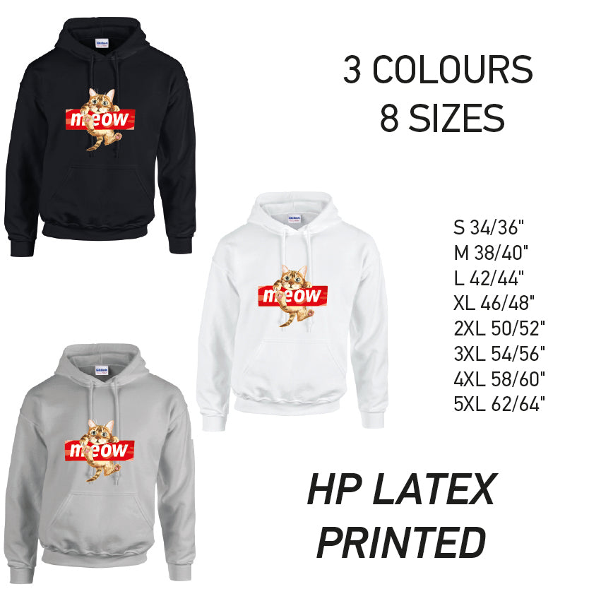 HD10 Meow Cat Animal Unisex Cotton Hoodie 8 sizes 3 Colours Available Latex printed