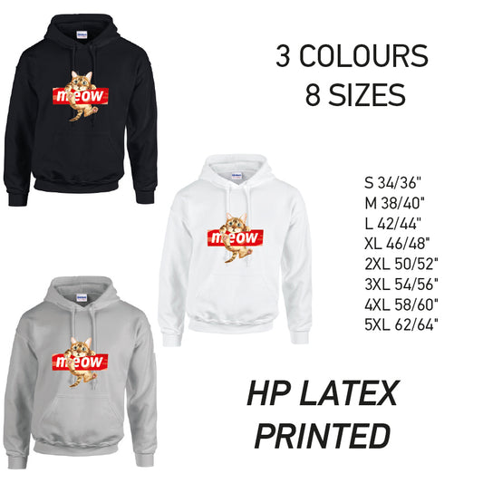 HD10 Meow Cat Animal Unisex Cotton Hoodie 8 sizes 3 Colours Available Latex printed