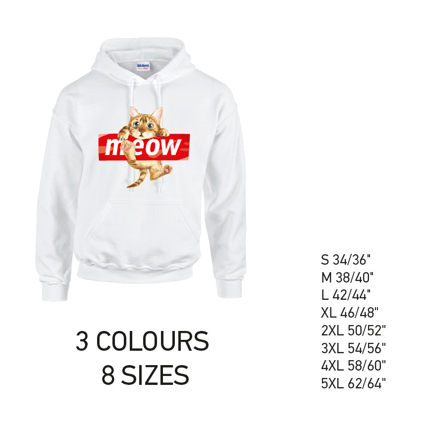 HD10 Meow Cat Animal Unisex Cotton Hoodie 8 sizes 3 Colours Available Latex printed