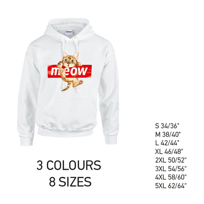 HD10 Meow Cat Animal Unisex Cotton Hoodie 8 sizes 3 Colours Available Latex printed