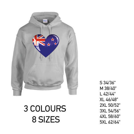 HD11 Newzeland Heart Unisex Cotton Hoodie 8 sizes 3 Colours Available Latex printed