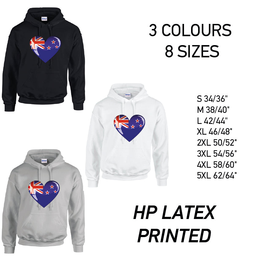 HD11 Newzeland Heart Unisex Cotton Hoodie 8 sizes 3 Colours Available Latex printed
