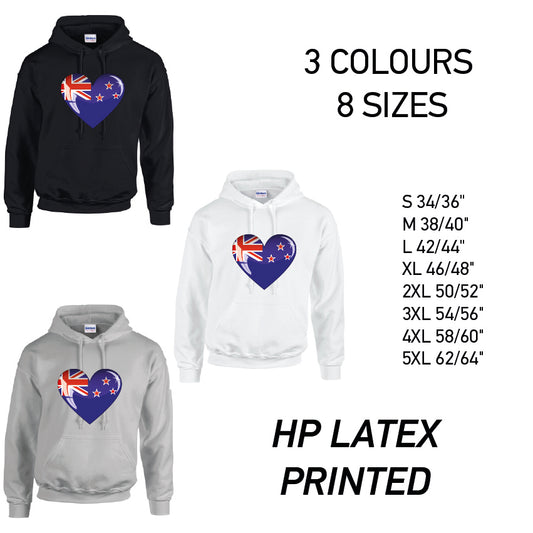 HD11 Newzeland Heart Unisex Cotton Hoodie 8 sizes 3 Colours Available Latex printed