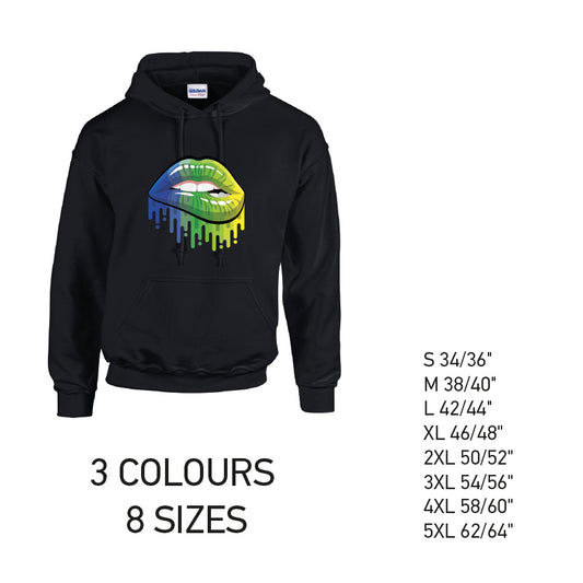 HD14 Blue and Green Lips Unisex Cotton Hoodie 8 sizes 3 Colours Available Latex printed
