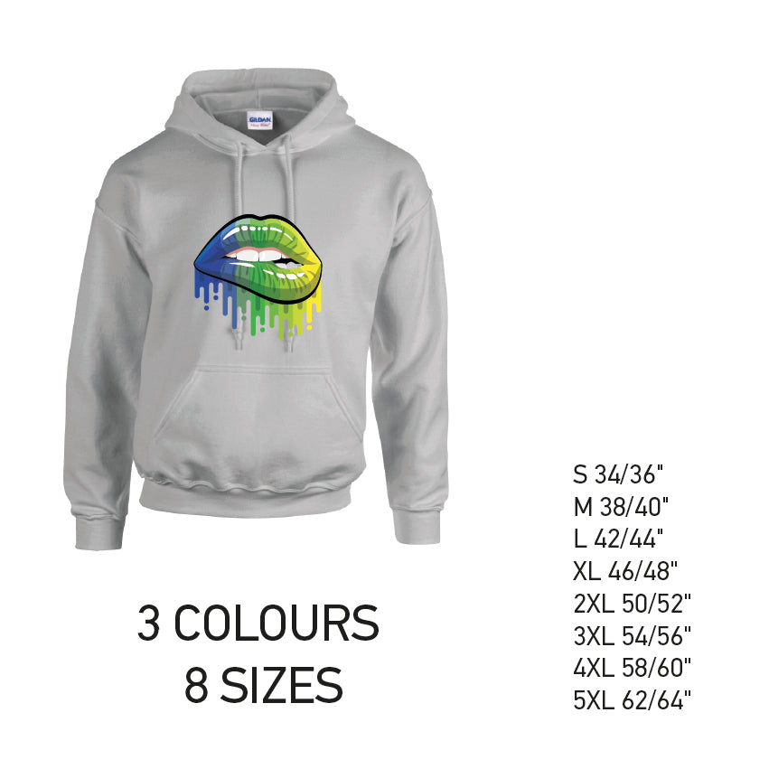 HD14 Blue and Green Lips Unisex Cotton Hoodie 8 sizes 3 Colours Available Latex printed