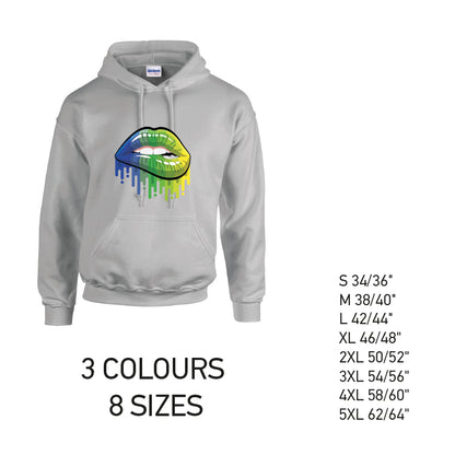 HD14 Blue and Green Lips Unisex Cotton Hoodie 8 sizes 3 Colours Available Latex printed