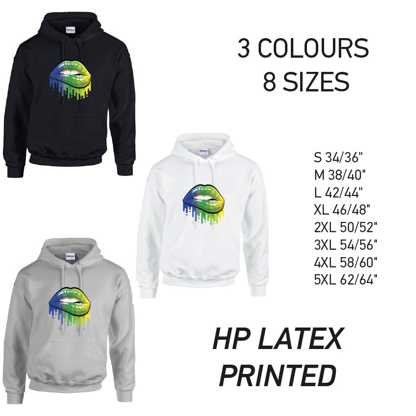 HD14 Blue and Green Lips Unisex Cotton Hoodie 8 sizes 3 Colours Available Latex printed