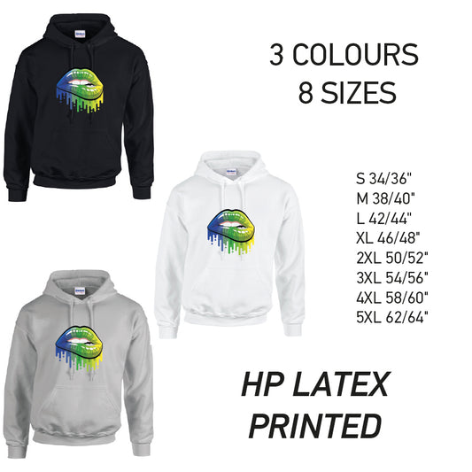 HD14 Blue and Green Lips Unisex Cotton Hoodie 8 sizes 3 Colours Available Latex printed