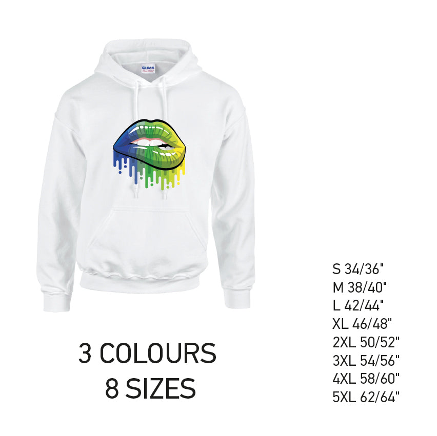 HD14 Blue and Green Lips Unisex Cotton Hoodie 8 sizes 3 Colours Available Latex printed