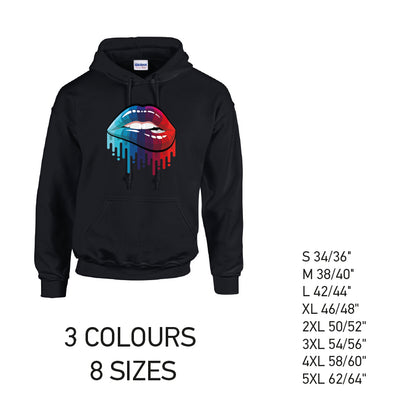 HD15 Blue and Red Lips Unisex Cotton Hoodie 8 sizes 3 Colours Available Latex printed