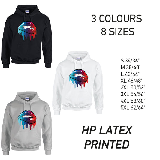 HD15 Blue and Red Lips Unisex Cotton Hoodie 8 sizes 3 Colours Available Latex printed