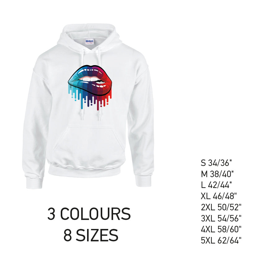 HD15 Blue and Red Lips Unisex Cotton Hoodie 8 sizes 3 Colours Available Latex printed