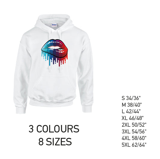 HD15 Blue and Red Lips Unisex Cotton Hoodie 8 sizes 3 Colours Available Latex printed