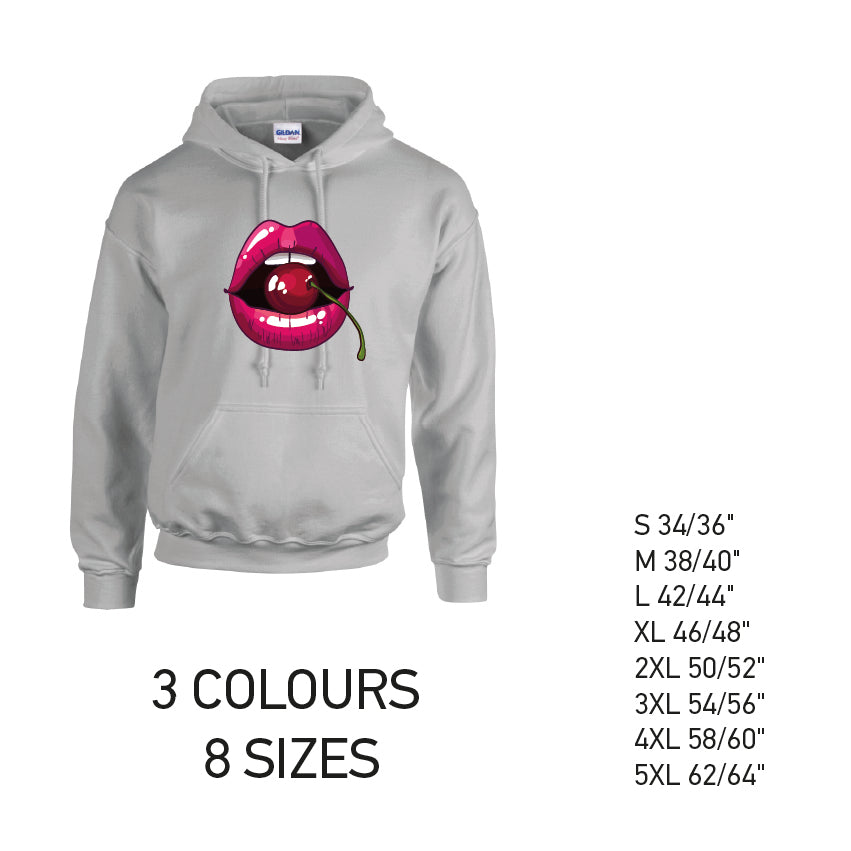 HD16 Cherry Lips Unisex Cotton Hoodie 8 sizes 3 Colours Available Latex printed