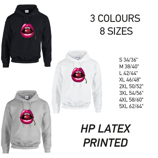 HD16 Cherry Lips Unisex Cotton Hoodie 8 sizes 3 Colours Available Latex printed
