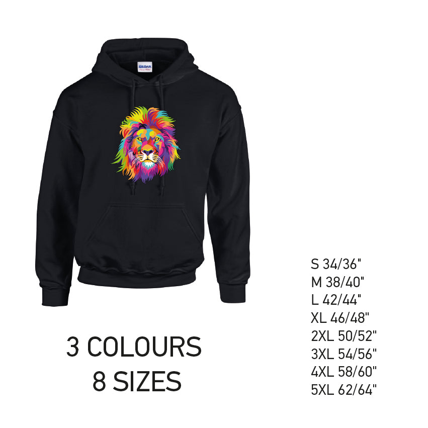 HD18 Lion Animal Unisex Cotton Hoodie 8 sizes 3 Colours Available Latex printed