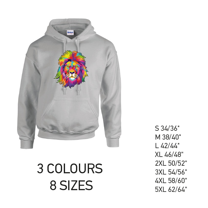 HD18 Lion Animal Unisex Cotton Hoodie 8 sizes 3 Colours Available Latex printed