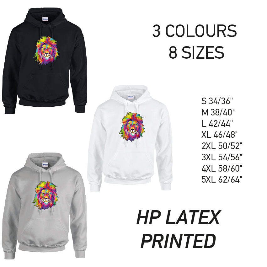 HD18 Lion Animal Unisex Cotton Hoodie 8 sizes 3 Colours Available Latex printed