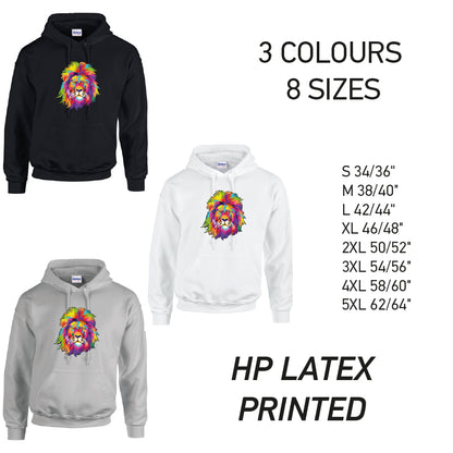 HD18 Lion Animal Unisex Cotton Hoodie 8 sizes 3 Colours Available Latex printed