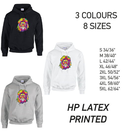 HD18 Lion Animal Unisex Cotton Hoodie 8 sizes 3 Colours Available Latex printed