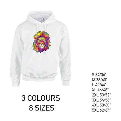 HD18 Lion Animal Unisex Cotton Hoodie 8 sizes 3 Colours Available Latex printed