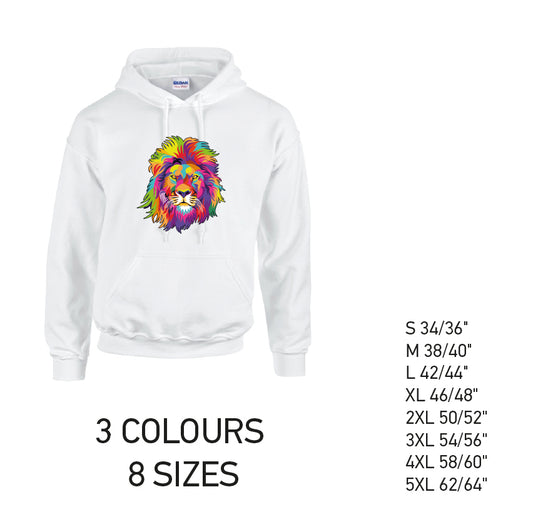 HD18 Lion Animal Unisex Cotton Hoodie 8 sizes 3 Colours Available Latex printed