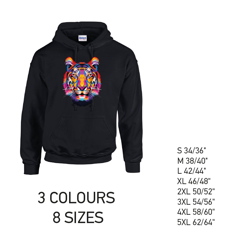 HD19 Tiger Animal Unisex Cotton Hoodie 8 sizes 3 Colours Available Latex printed