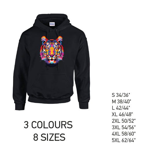 HD19 Tiger Animal Unisex Cotton Hoodie 8 sizes 3 Colours Available Latex printed