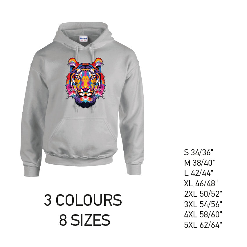 HD19 Tiger Animal Unisex Cotton Hoodie 8 sizes 3 Colours Available Latex printed