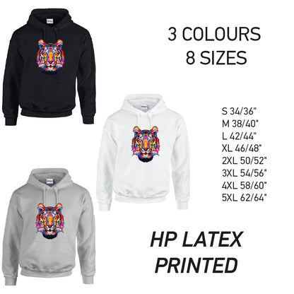HD19 Tiger Animal Unisex Cotton Hoodie 8 sizes 3 Colours Available Latex printed