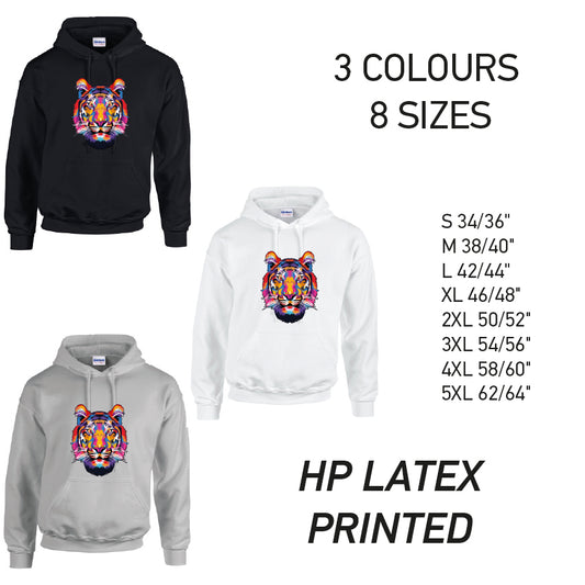 HD19 Tiger Animal Unisex Cotton Hoodie 8 sizes 3 Colours Available Latex printed