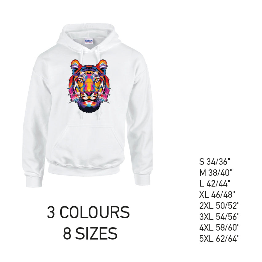 HD19 Tiger Animal Unisex Cotton Hoodie 8 sizes 3 Colours Available Latex printed