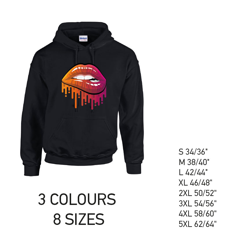 HD20 orange and Pink Lips  Unisex Cotton Hoodie 8 sizes 3 Colours Available Latex printed