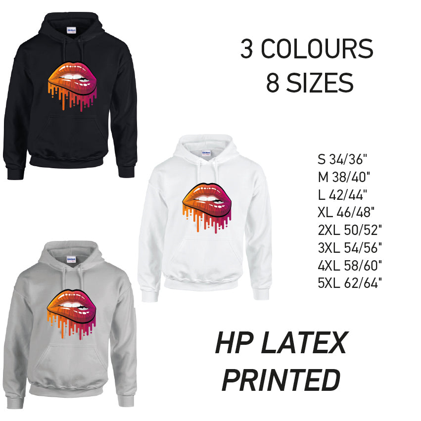 HD20 orange and Pink Lips  Unisex Cotton Hoodie 8 sizes 3 Colours Available Latex printed