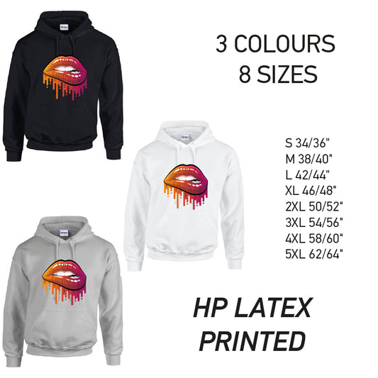 HD20 orange and Pink Lips  Unisex Cotton Hoodie 8 sizes 3 Colours Available Latex printed