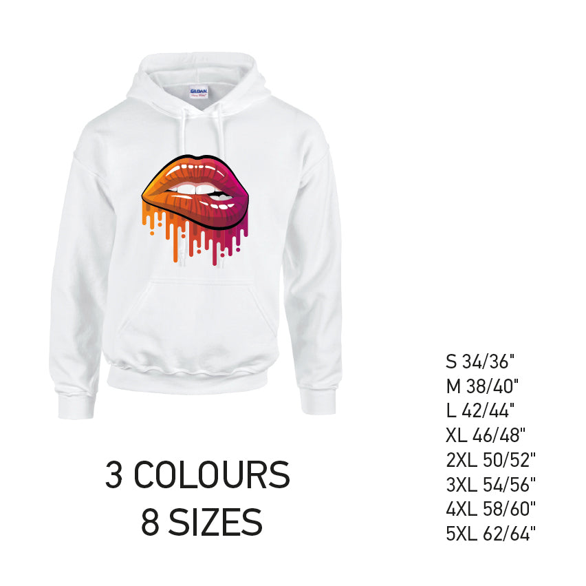 HD20 orange and Pink Lips  Unisex Cotton Hoodie 8 sizes 3 Colours Available Latex printed