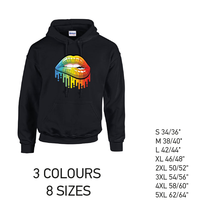 HD21 Rainbow Lips Unisex Cotton Hoodie 8 sizes 3 Colours Available Latex printed