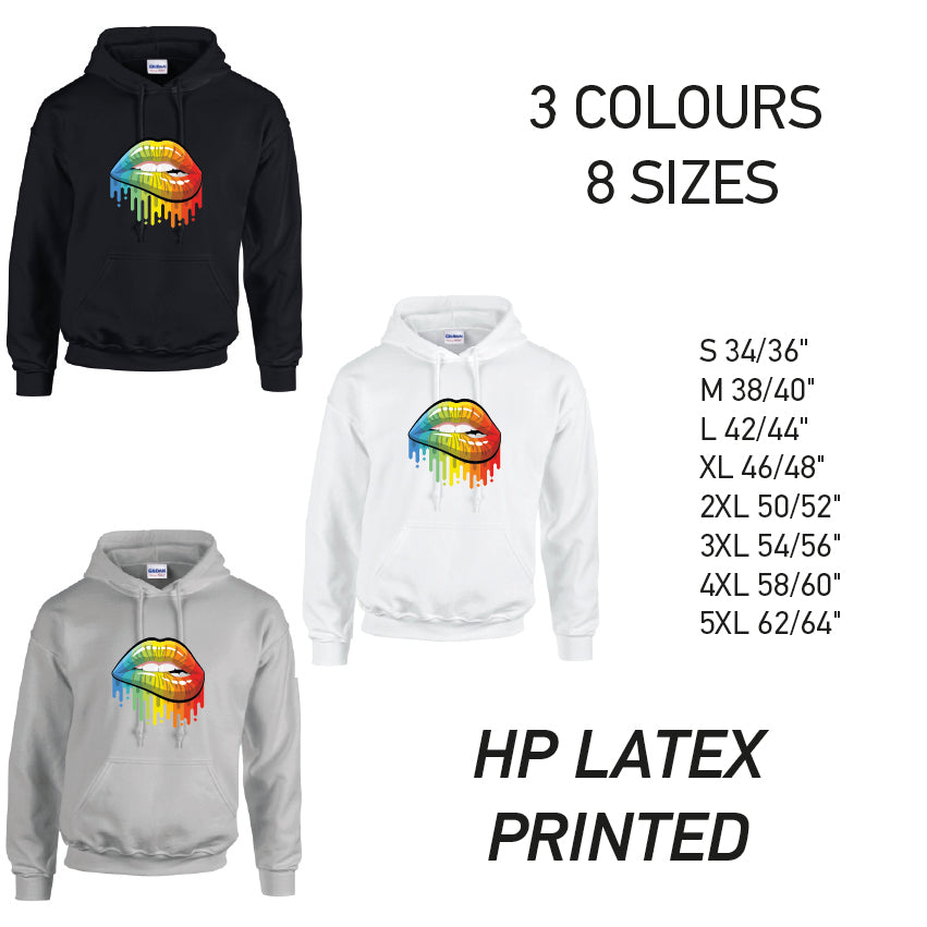HD21 Rainbow Lips Unisex Cotton Hoodie 8 sizes 3 Colours Available Latex printed