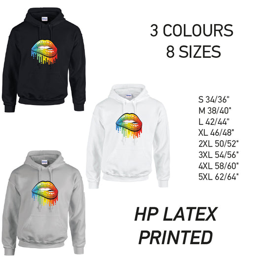 HD21 Rainbow Lips Unisex Cotton Hoodie 8 sizes 3 Colours Available Latex printed