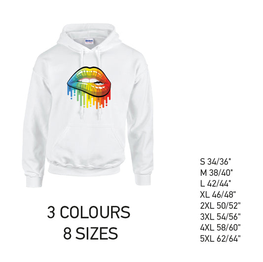 HD21 Rainbow Lips Unisex Cotton Hoodie 8 sizes 3 Colours Available Latex printed