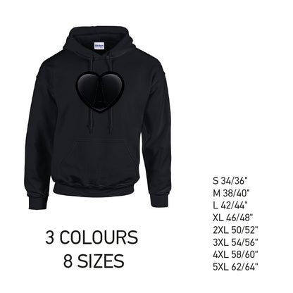HD22 Black Heart Unisex Cotton Hoodie 8 sizes 3 Colours Available Latex printed