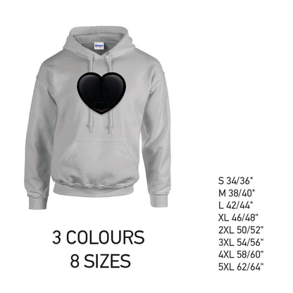 HD22 Black Heart Unisex Cotton Hoodie 8 sizes 3 Colours Available Latex printed