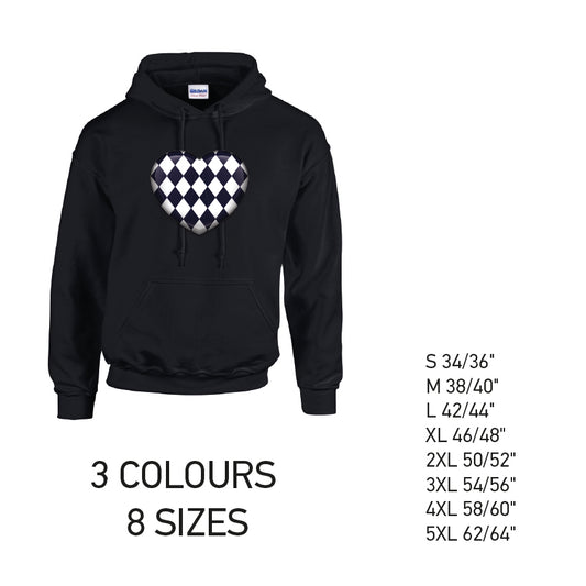 HD24 Black Harley Quinn Heart Unisex Cotton Hoodie 8 sizes 3 Colours Available Latex printed